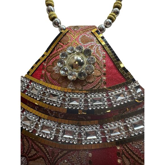 Vintage Triangle Fun Party Hippy Mirrored Boho Mini Handbag Beaded Handle 70s - Picture 3 of 10